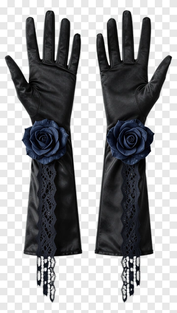 Elegant Black Gloves With Blue Roses PNG