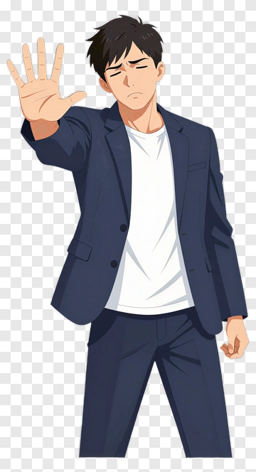 Cartoon Man Gesturing With Hand In Suit PNG