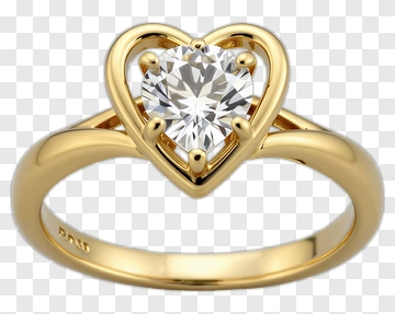 Gold Heart-Shaped Engagement Ring With Diamond PNG