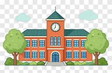 Cartoon School Building With Trees PNG