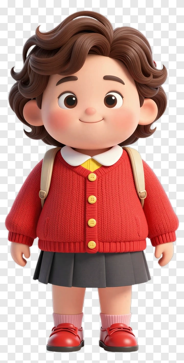 Cartoon Girl Wearing A Red Sweater And Backpack PNG