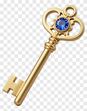 Golden Key With Blue Gemstone PNG