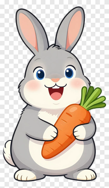 Cartoon Rabbit Holding A Carrot PNG