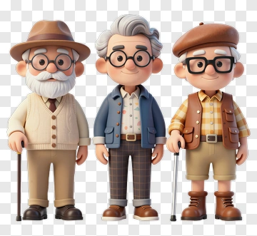 Cartoon Elderly Men Standing Together PNG