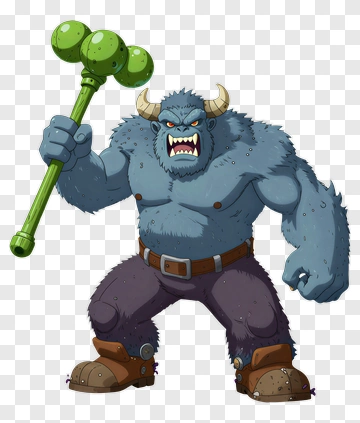 Cartoon Monster Holding A Green Club PNG