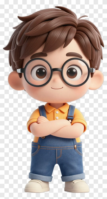 3D Cartoon Boy With Glasses PNG