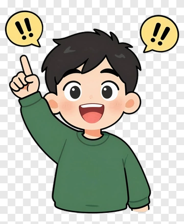 Cartoon Boy Pointing With Excited Expression PNG