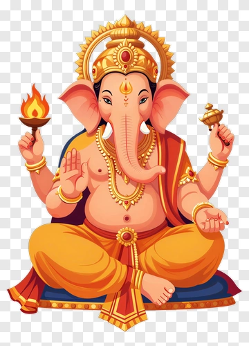 Colorful Ganesha Holding A Flame And Bell PNG