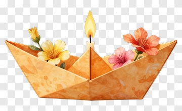 Paper Boat With Flowers And Candle PNG