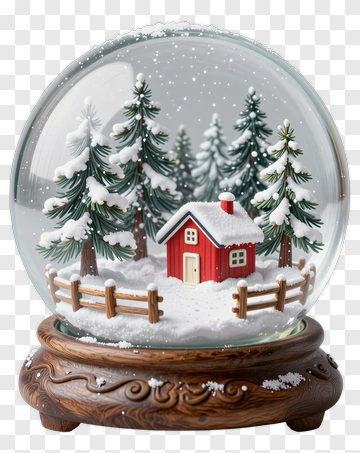 Snow Globe With Red House And Pine Trees PNG