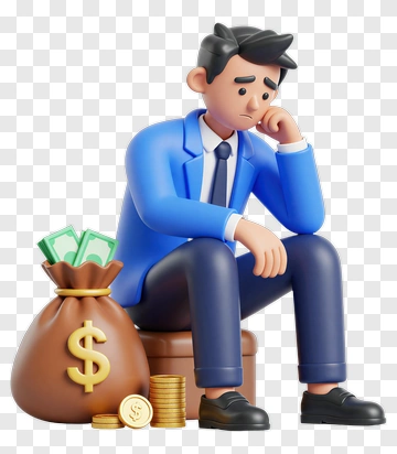 Worried Businessman Sitting Next To A Money Bag PNG