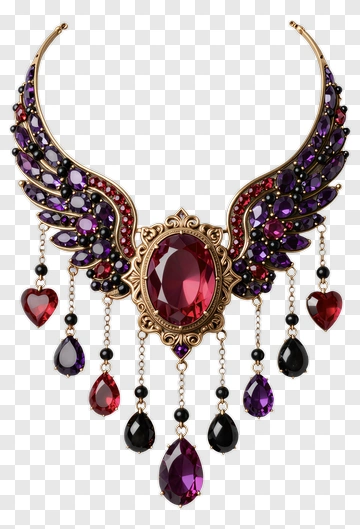 Jewelry Necklace With Wing Design And Gemstones PNG