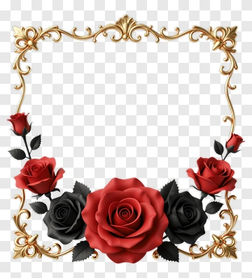 Elegant Rose Frame With Black And Red Roses PNG