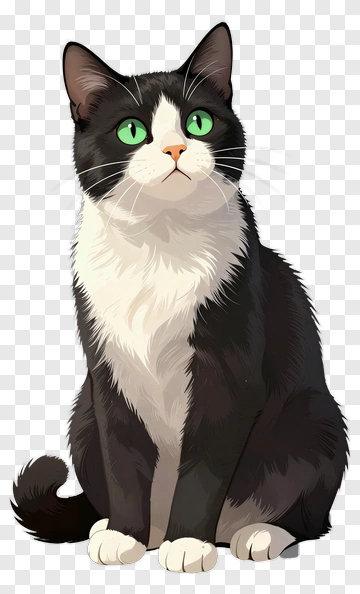 Cartoon Cat With Green Eyes PNG