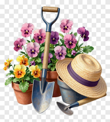 Gardening Tools And Flower Pots PNG