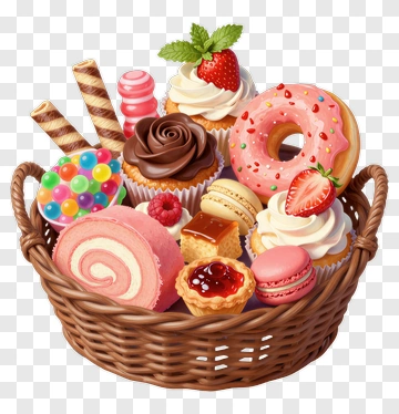 Colorful Candy Basket Filled With Treats PNG