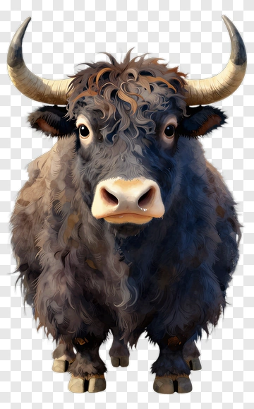 Realistic Yak With Curved Horns PNG