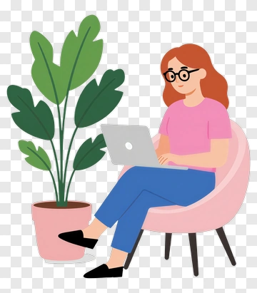 Woman Working On Laptop In A Cozy Chair PNG