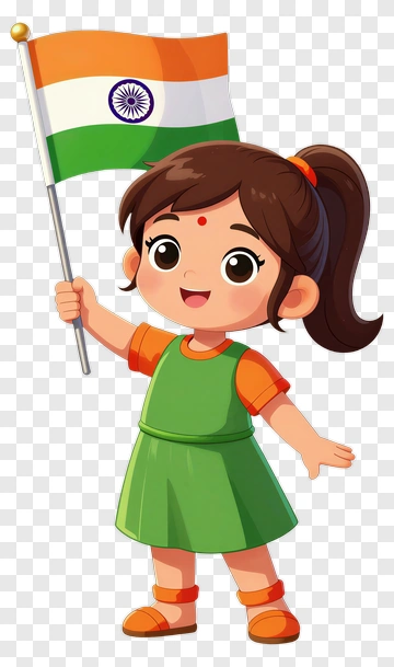 Cartoon Girl Holding An Indian Flag PNG