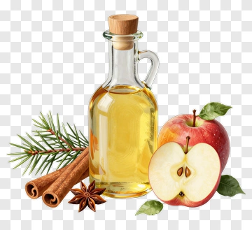 Apple With Cinnamon And Oil Bottle PNG