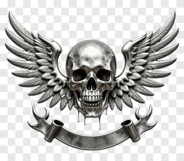 Skull With Wings And Banner PNG