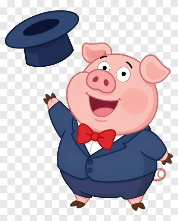 Cartoon Pig Wearing A Suit And Top Hat PNG