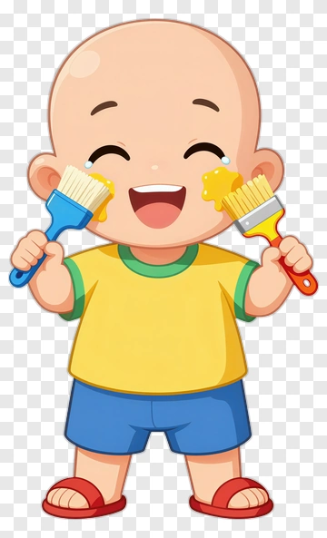 Cartoon Child Holding Paint Brushes PNG