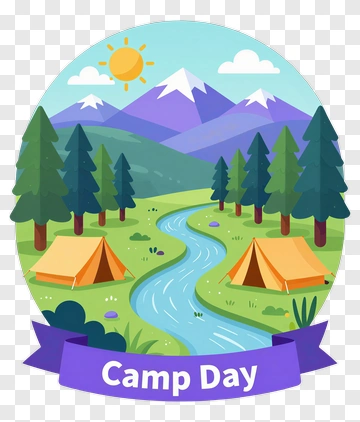 Camp Day Illustration With Tents And Trees PNG