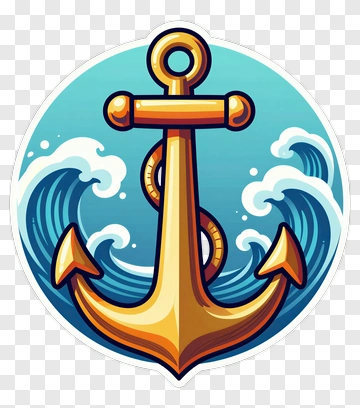 Golden Anchor Surrounded By Waves PNG
