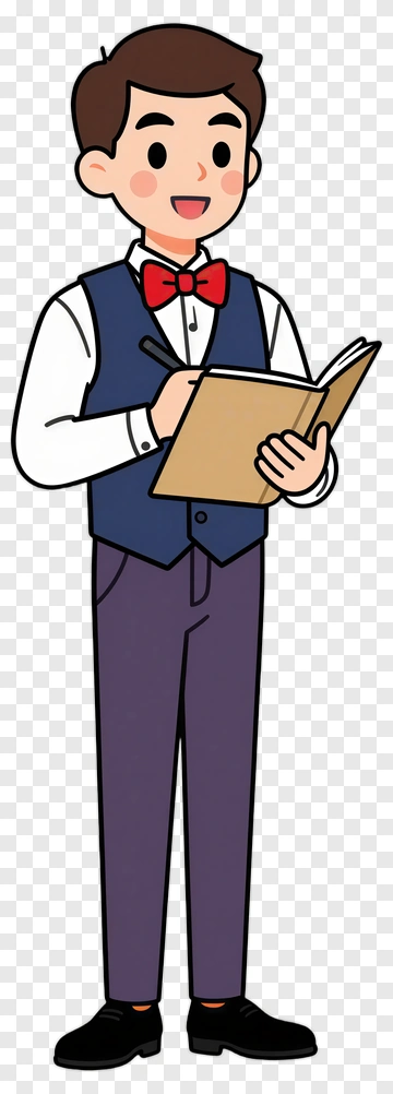 Cartoon Boy Wearing A Bow Tie Holding A Notebook PNG