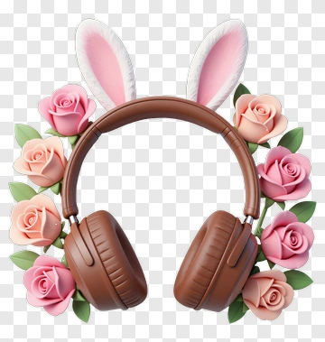 Headphones With Bunny Ears And Roses PNG