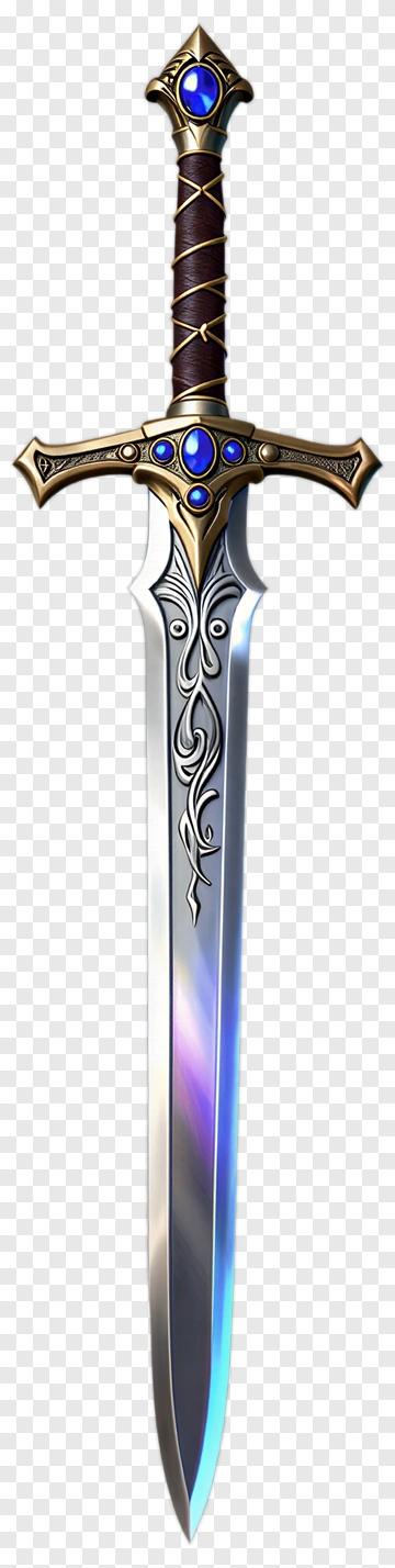 Fantasy Sword With Intricate Design And Blue Gemstones PNG