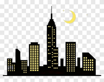 City Skyline At Night With Moon PNG