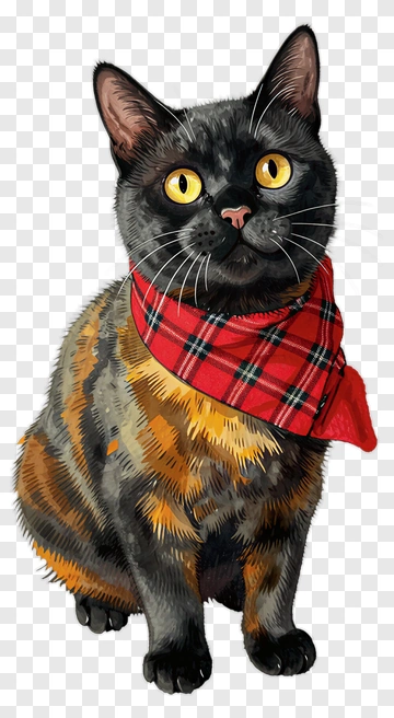Cartoon Cat Wearing A Red Plaid Scarf PNG