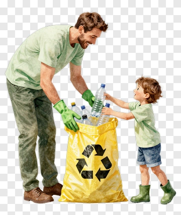 Father And Child Recycling Bottles PNG