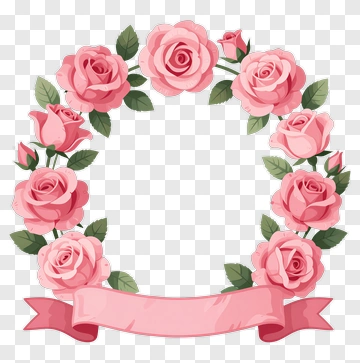 Pink Rose Floral Wreath With Ribbon PNG