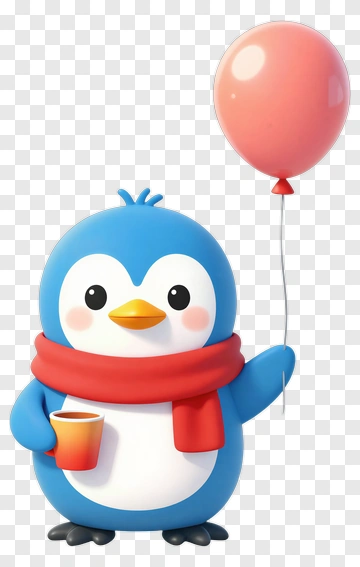 Cartoon Penguin Holding A Pink Balloon PNG