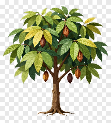 Cacao Tree With Cocoa Pods PNG