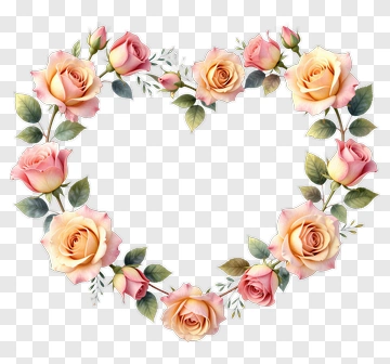 Heart-Shaped Floral Wreath With Pink Roses PNG
