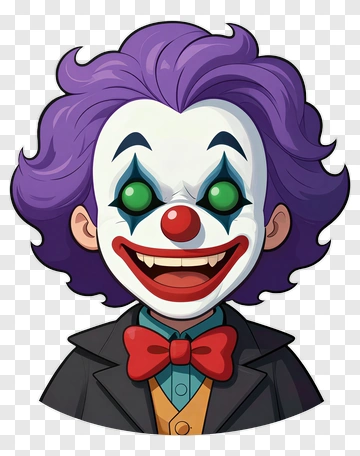 Cartoon Clown With Purple Hair And Red Nose PNG