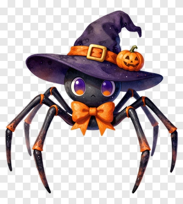 Cartoon Spider Wearing A Halloween Hat PNG