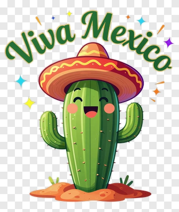 Cartoon Cactus Wearing A Sombrero With Viva Mexico Text PNG