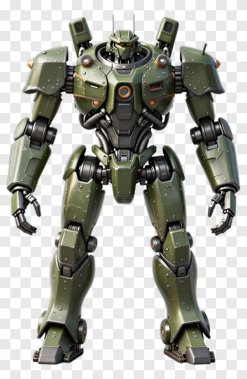 3D Robot In Military Green Armor PNG