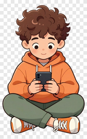 Cartoon Boy Using A Smartphone PNG