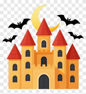 Cartoon Castle With Bats And Moon PNG