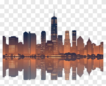 City Skyline Reflection At Dusk PNG