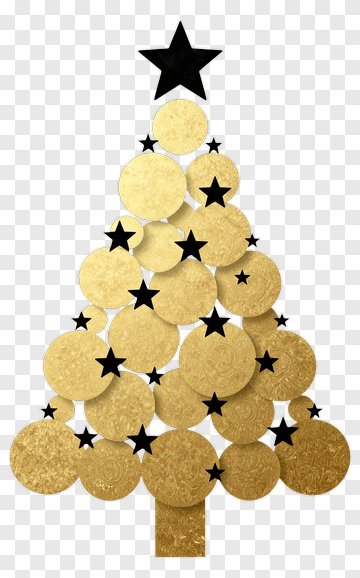 Gold Christmas Tree With Black Stars PNG