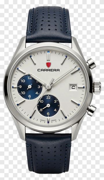 Carrera Chronograph Watch With Blue Leather Strap PNG