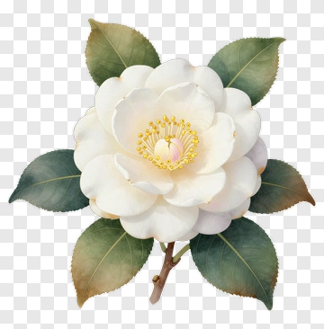 White Flower With Green Leaves PNG