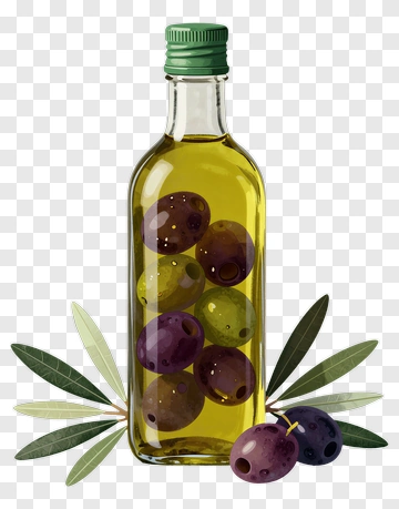Olive Oil Bottle With Olives And Leaves PNG